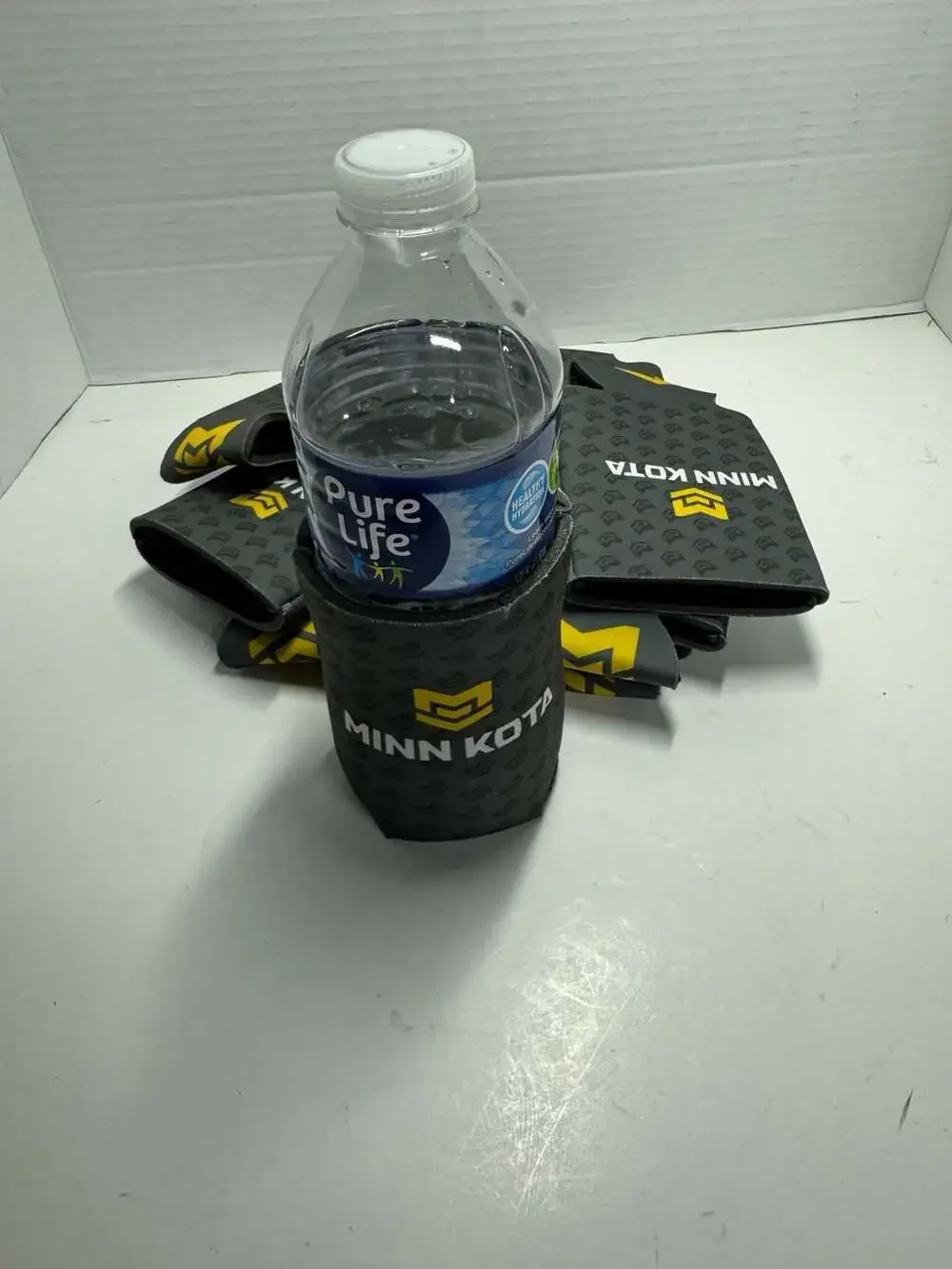 Set of 6 Minn Kota Branded Neoprene Can Coolers Koozies Black and Yellow